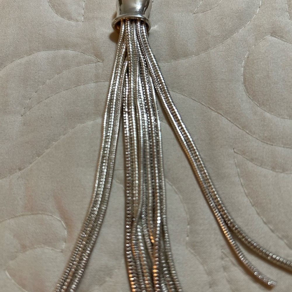 Shimmering Silver Tassel Necklace